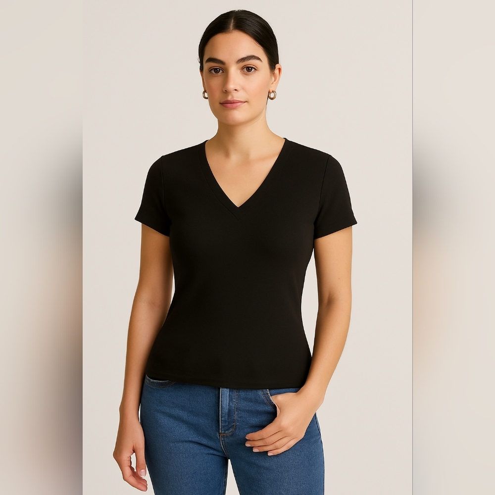 Ann Taylor Black V-Neck Fitted Top